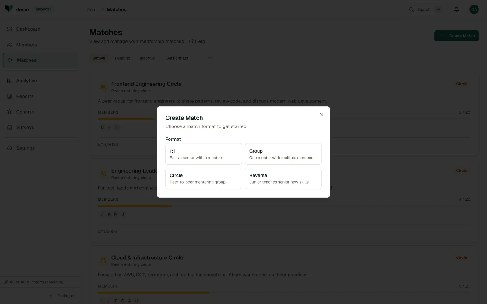 Create match dialog