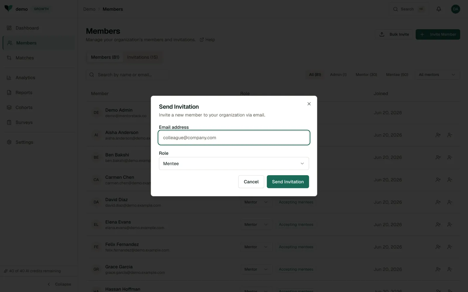 Invite member dialog