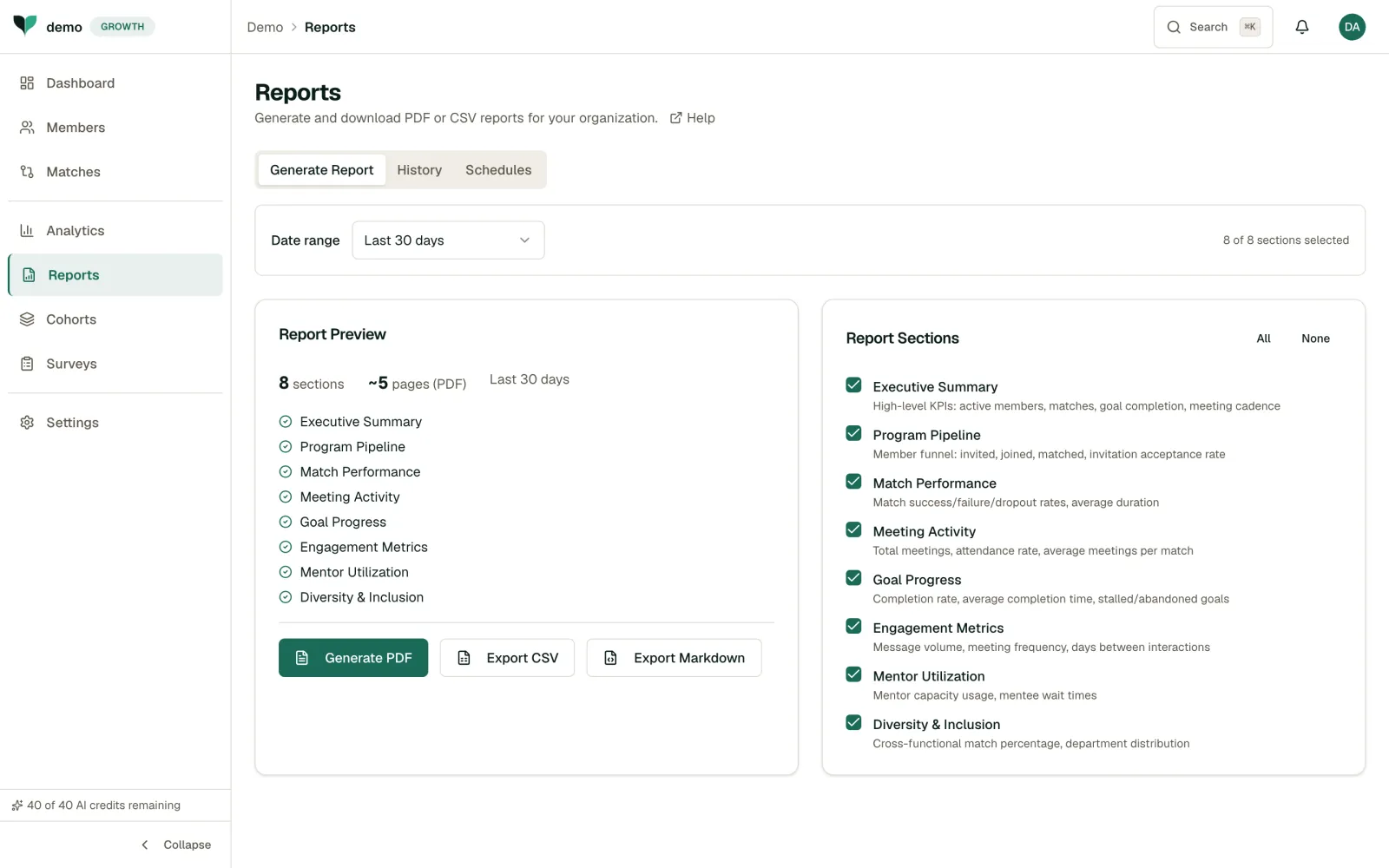 Reports page