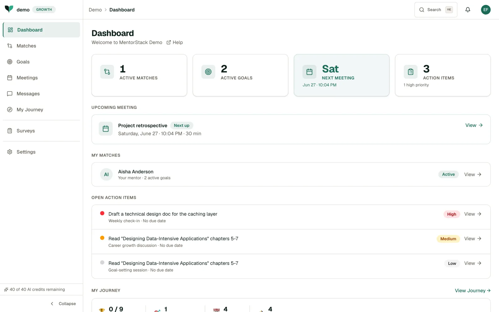 Mentee dashboard