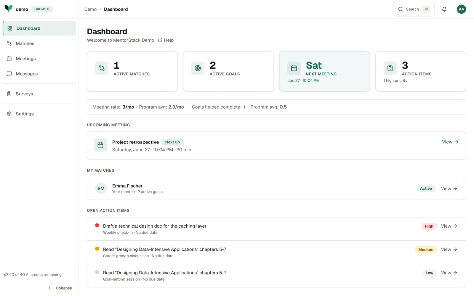Mentor dashboard