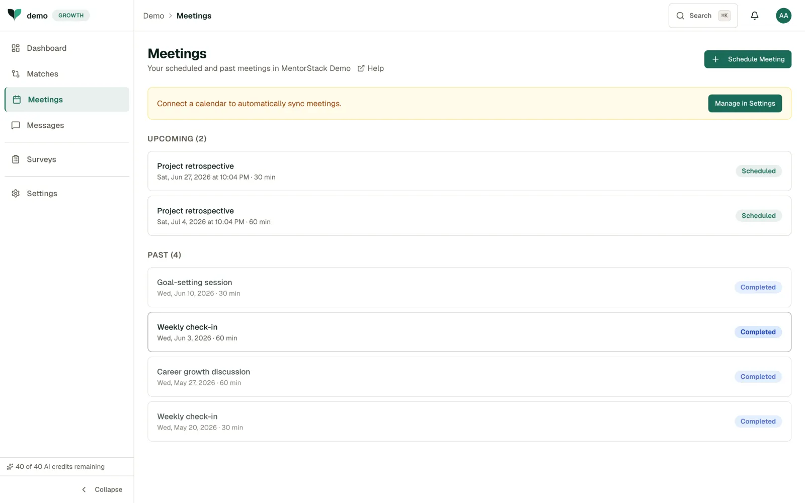 Meetings page